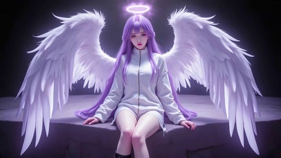 紫色长发双翼天使