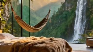 山川护眼瀑布景色带鱼屏