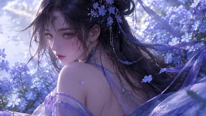 勿忘我花海古风性感美女二次元