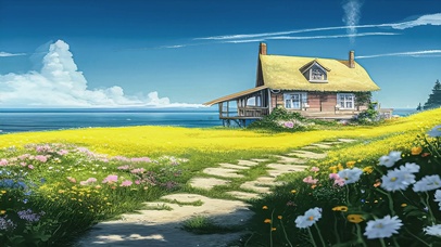 海边小屋AI插画