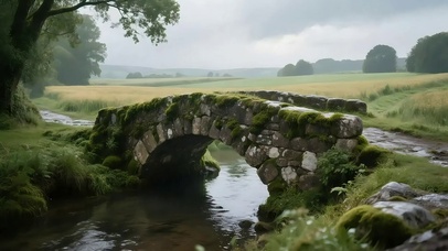 清新绿色小桥流水