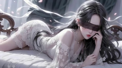 沙发上蒙眼女孩