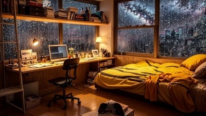 【雨景】视野开阔的卧室