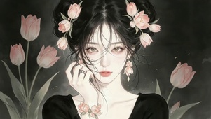 鲜花丸子头女孩