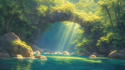 阳光清新深山溪流