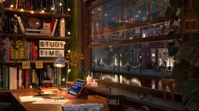 雨天在舒适的窗边学习