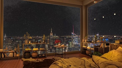 都市夜景雪天房间