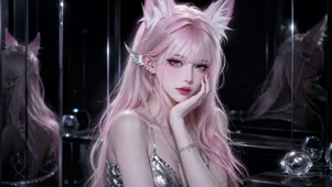 粉发狐耳二次元美少女