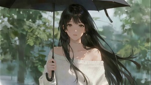 雨中撑伞的少女