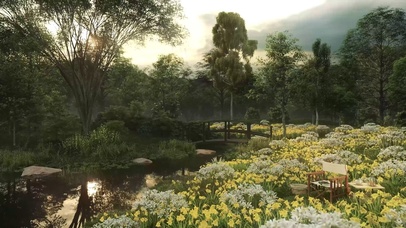 春天小溪边的花园