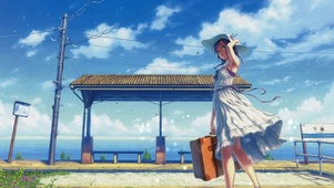 动漫少女面朝大海美景 