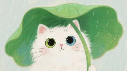 荷叶躲雨猫咪