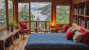 【雨景】野外的远景木屋