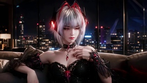 暗夜都市冷艳红发美少女