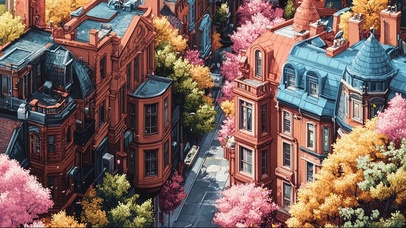 城市春日盛景建筑街景