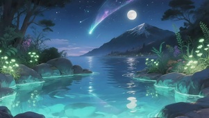 静谧月下海岛海岸