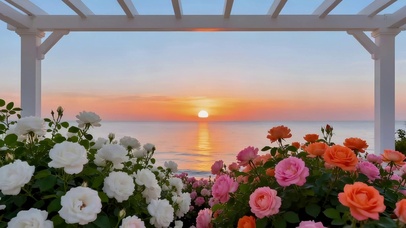 海边晚霞玫瑰花