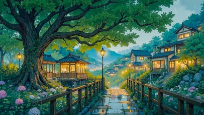 雨夜小镇