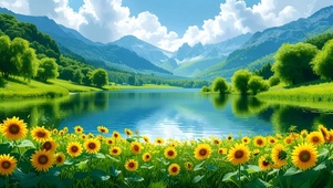 绿色护眼山水向日葵