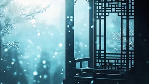 冬日蓝调清冷庭院飘雪