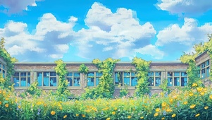 蓝天白云绿色荒野校园