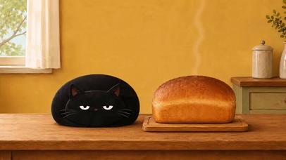 黑猫与吐司并排