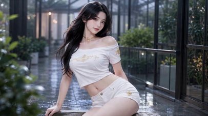 玻璃花房清纯长发美少女