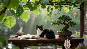 国风治愈庭院小清新雅致猫咪