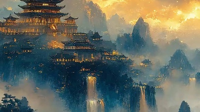 护眼古风山水带 鱼屏