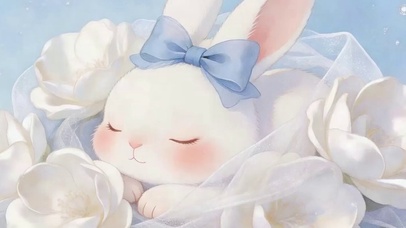 可爱白兔带鱼屏