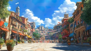 夏日蓝天阳光旅游小镇