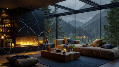 山林雨景壁炉房