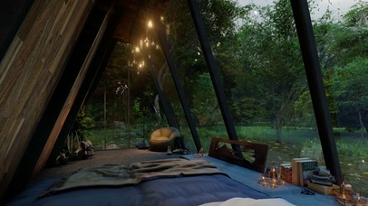 玻璃小屋放松自然和雨声