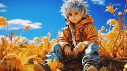 银发秋日帅气小男孩