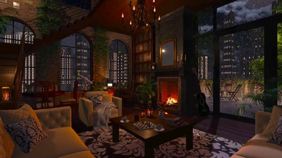 夜晚城市雨天房间