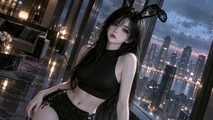 都市雨夜兔耳美女