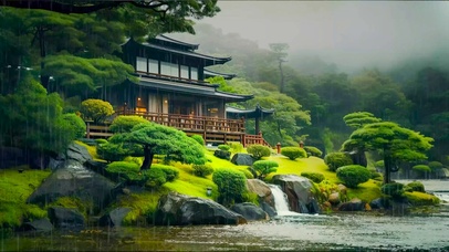 雨天云雾山水阁楼