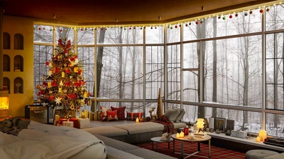 冬日树林雪天小屋