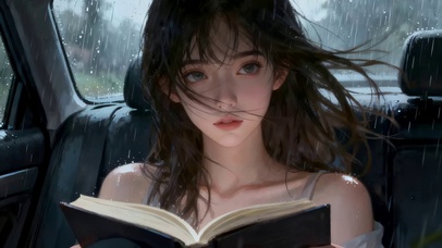 车里看书的女孩