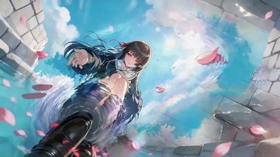 雨后水面女孩倒影