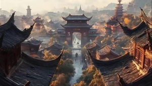 古城黄昏宏伟古代建筑