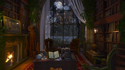 雨夜圆月壁炉书房