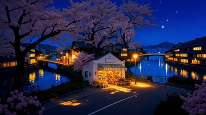 樱花树木海景