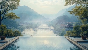 云雾山间湖泊古建群