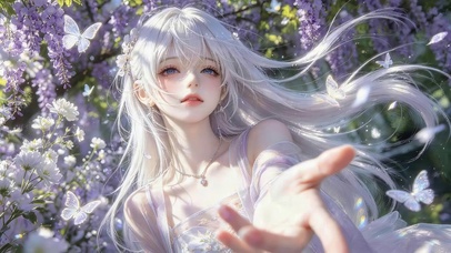 紫藤花引蝶少女