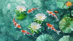 荷花锦鲤