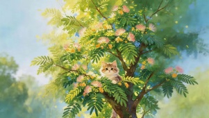 合欢树上的猫咪
