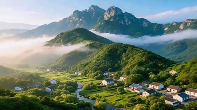 山居晨雾村落