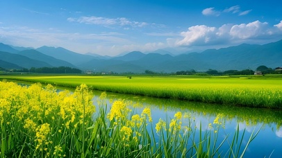 清新治愈油菜花山水