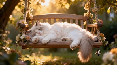 午后惬意秋千猫咪